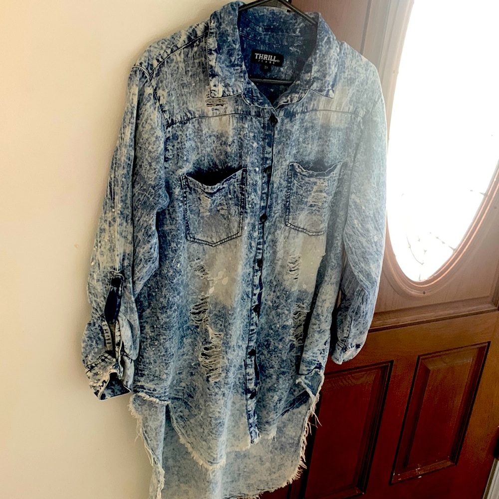 Distressed denim shirt